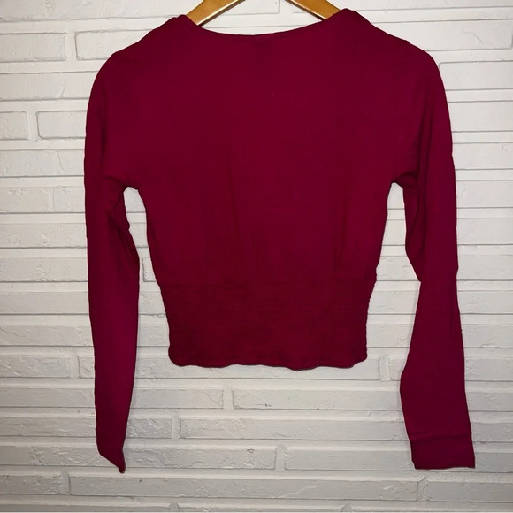 Bobi Dragonfruit Smocked Waist Cotton Long Sleeve Crop Top, Women’s Size XS - Picture 6 of 7